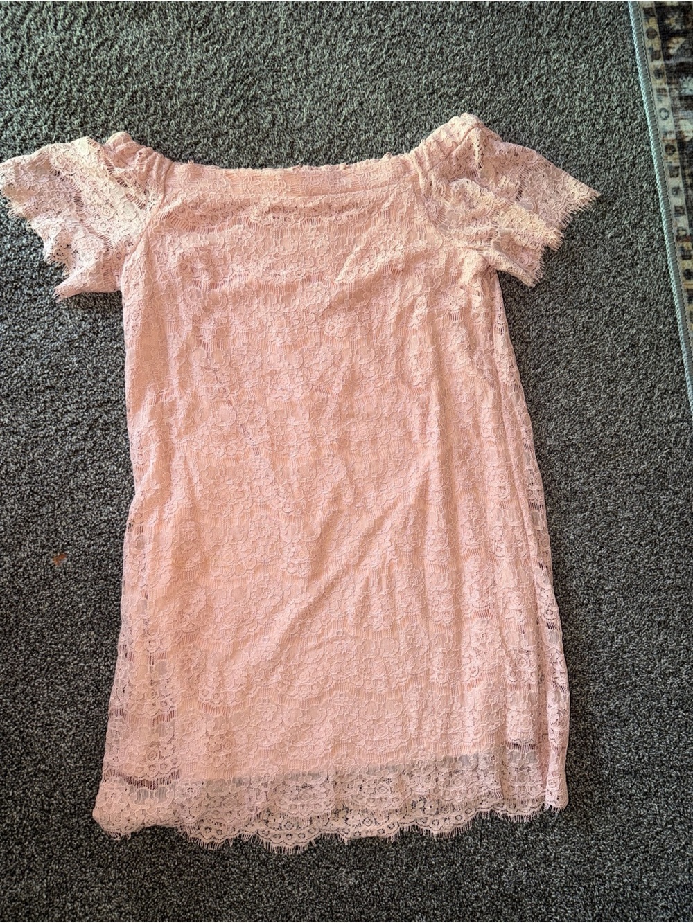 Off-the-Shoulder Lace Mini Dress in Light Pink - Picture 5 of 6